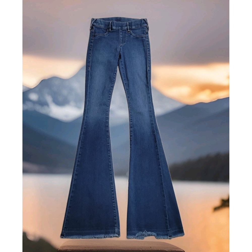 👖True Religion Jeans Womens XXS Blue RUNWAY FLARE Pull-On Stretch Raw Hem USA